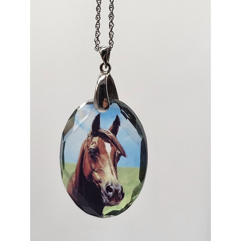 Danbury Mint Crystal Horse Pendant Necklace Sterling Silver Italy 925 - Picture 1 of 11